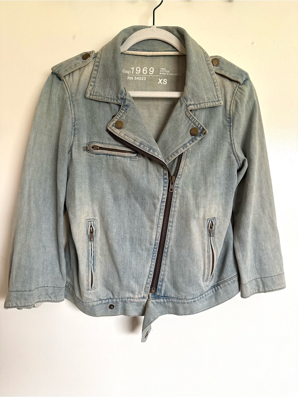 Vintage Gap 1969 Denim Moto Jacket XS Light Wash Biker